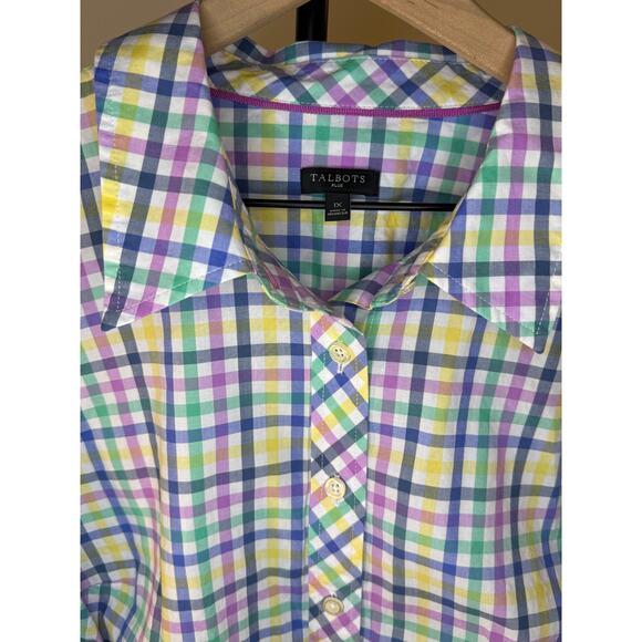 Talbots Plus Multicolor Gingham Button-Down Shirt – Size 1X-100% Cotton - Picture 9 of 11